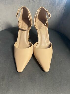 Nude Pointed Toe Ankle Strap Pumps for Women